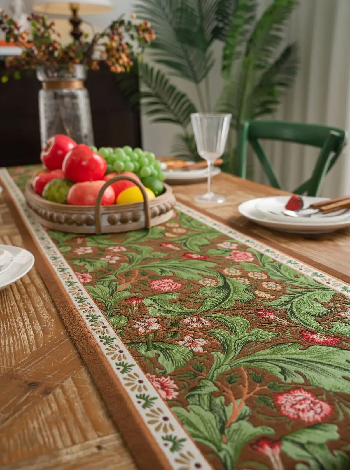 Floral Plant Table Runner with Tassels