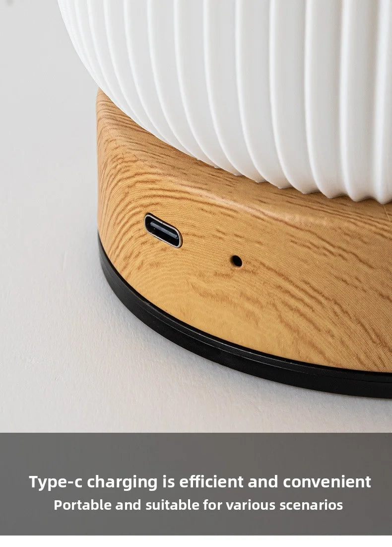Wood Grain LED Night Light – Rechargeable Wireless Touch Lamp for Bedside & Portable Use.