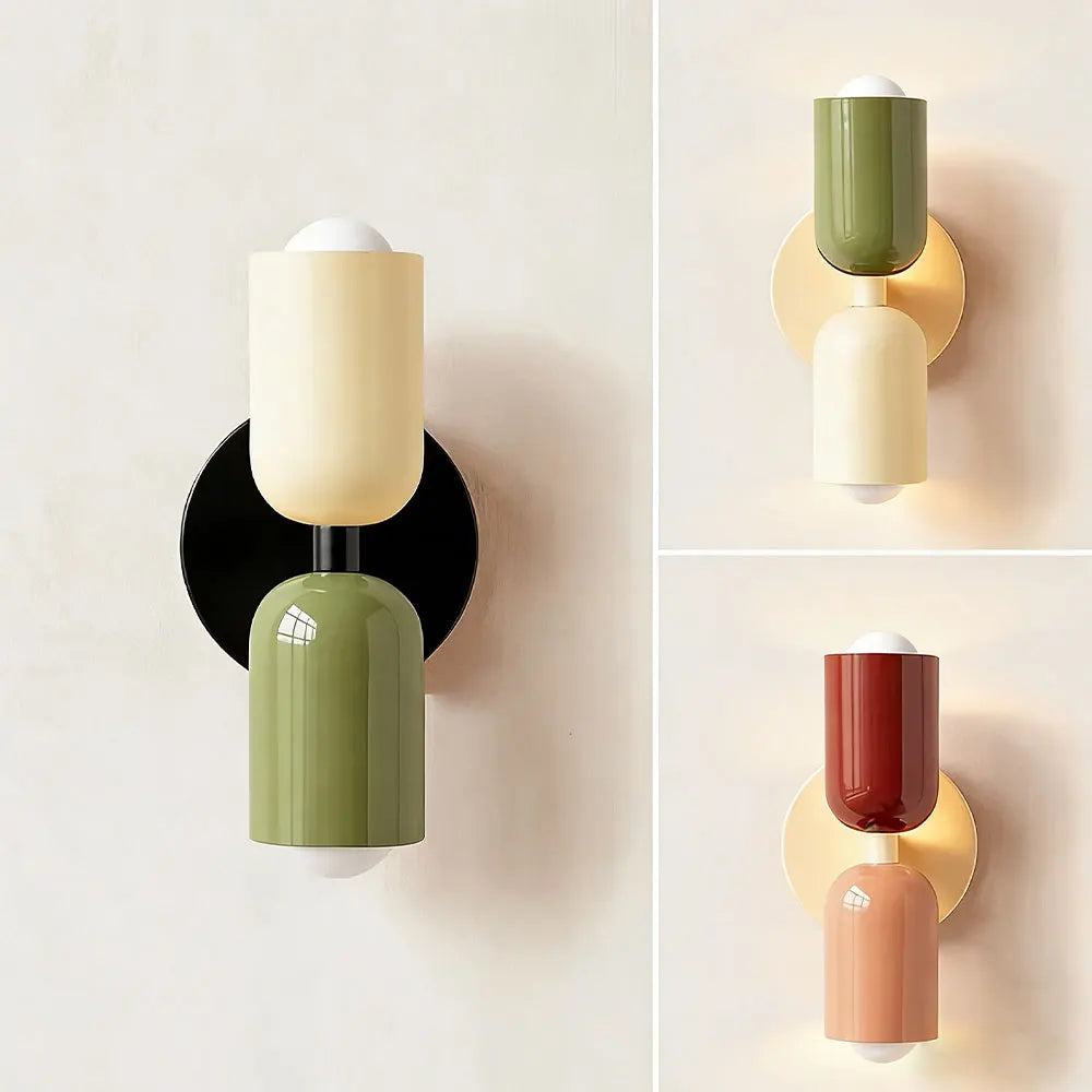 Nordic Macaron LED Wall Lamp – Colorful Double-Head Sconce for Bedroom & Children's Room.