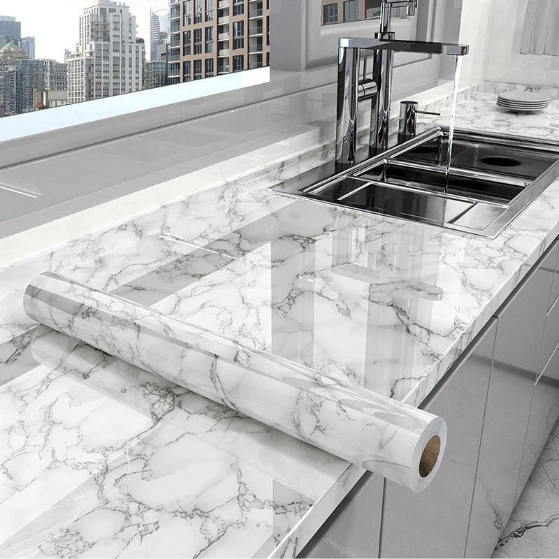 Marble Kitchen Oil-Proof Film, Waterproof Wallpaper