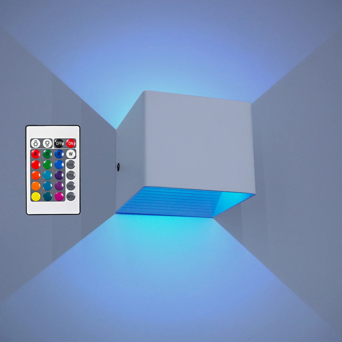 LED Remote Control Wall Lamp - Color Changing Dimmable Up Down Wall Sconce for Bedside, Corridor & Garden.