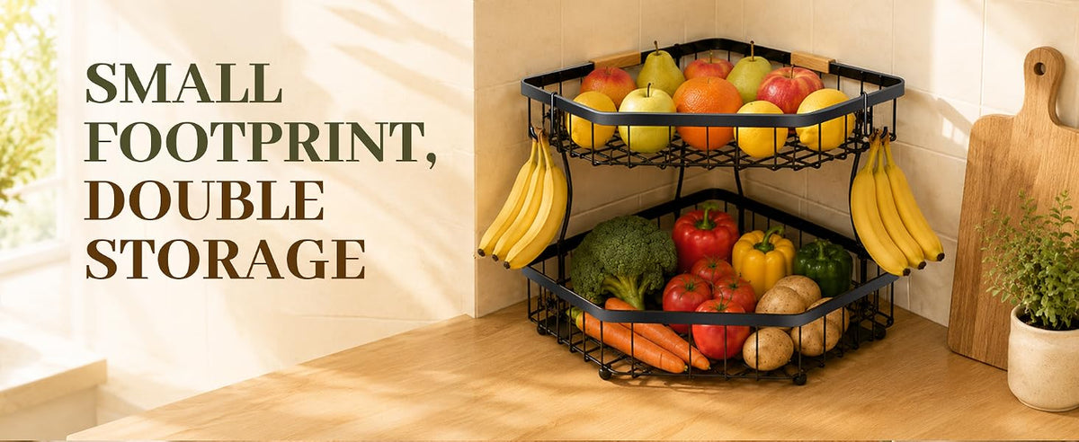 Fruit Storage with Hooks for Kitchen Corner Organizer