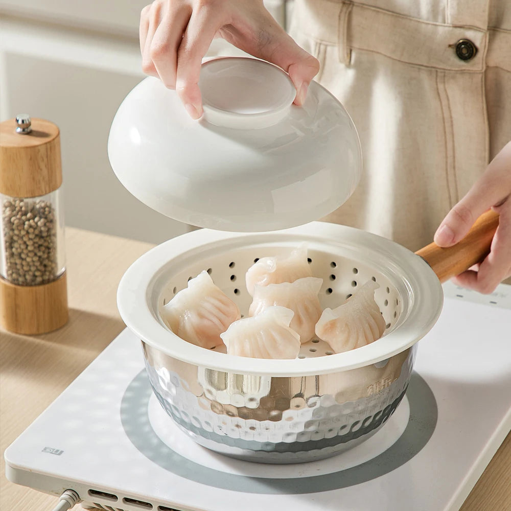 Perforated Porcelain Steaming - Steamer Bowl with Lid