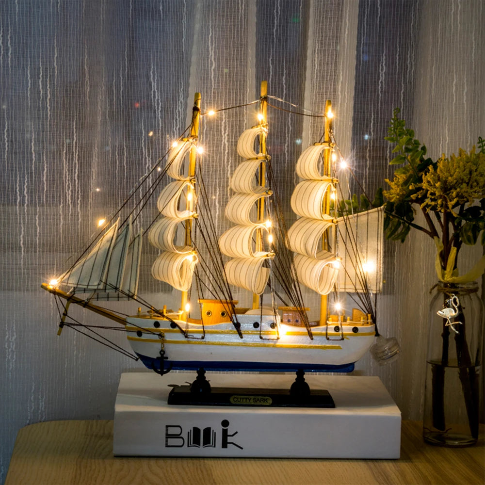 Wooden Sailboat Model - Handcrafted Ship Decoration