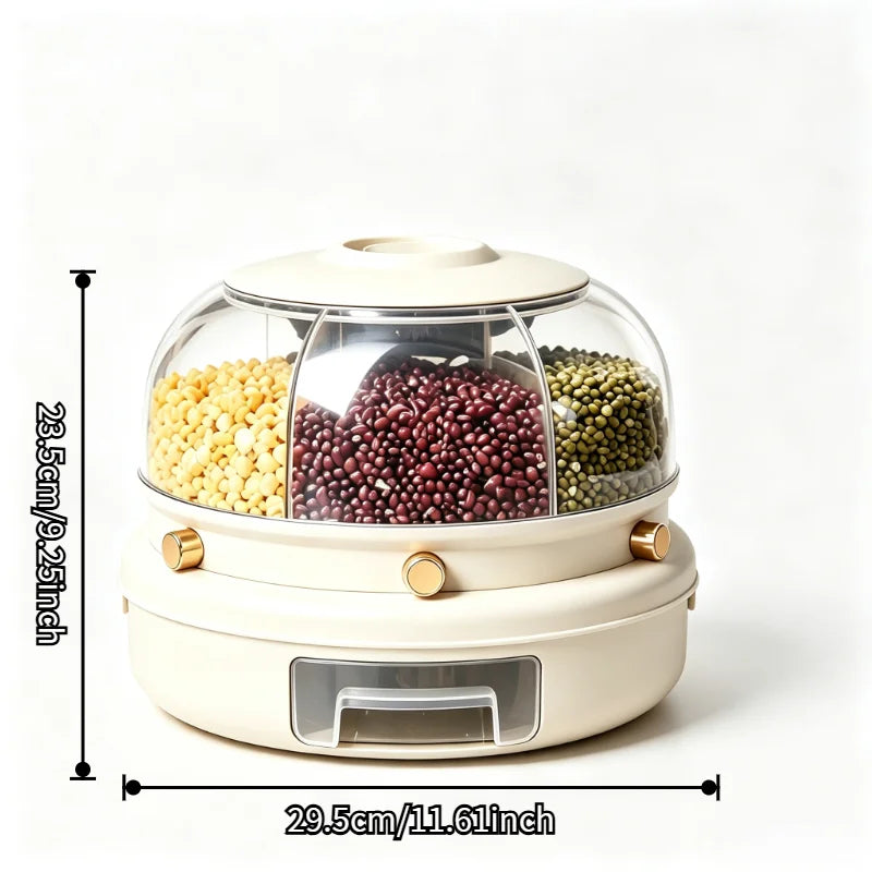 360° Rotating 6-Compartment Cereal Dispenser with Pull-Out Drawer