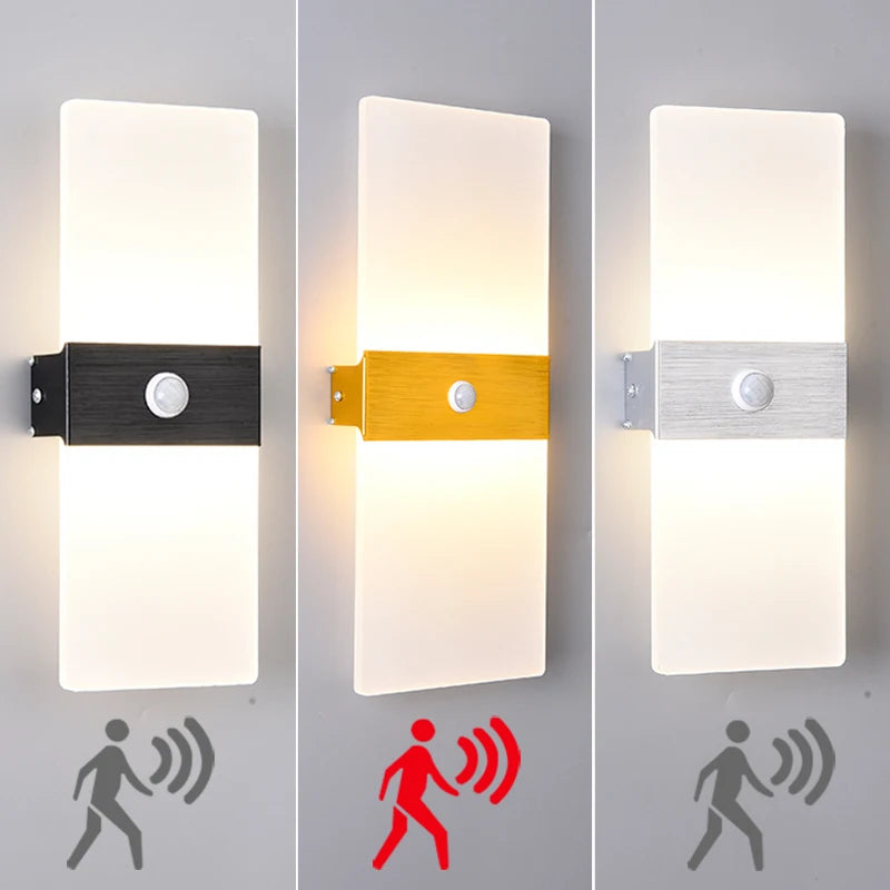 Motion Sensor Wall Lamp – Aluminum & Acrylic Sconce for Corridor, Entrance & Porch.