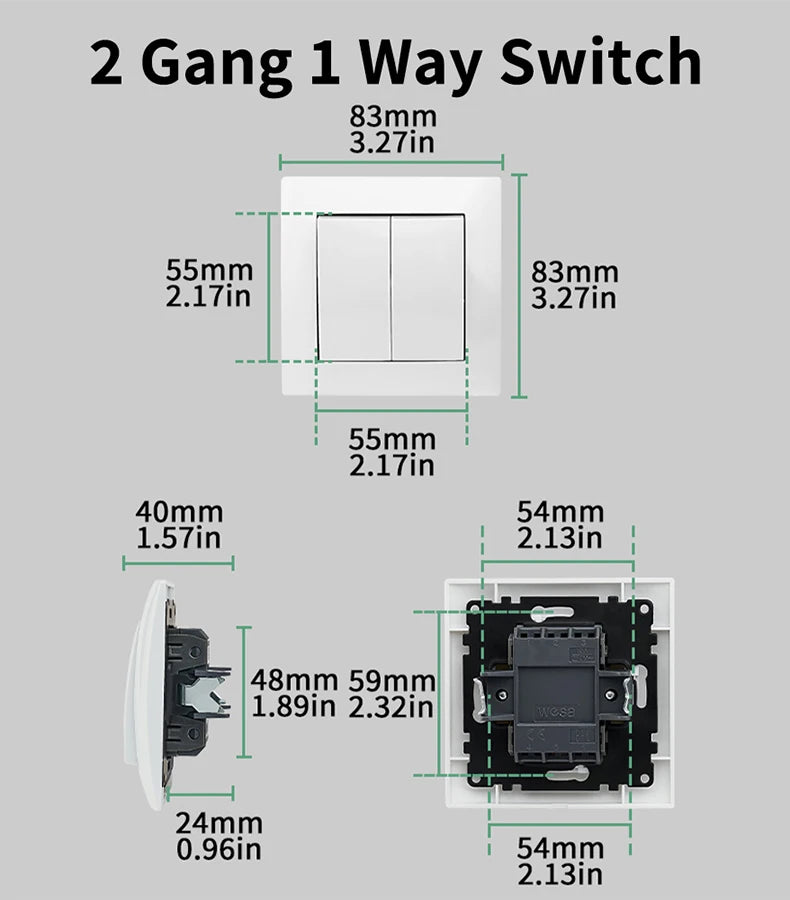 White 2 Gang Wall Light Switch | EU Rocker Switch – Ducent Decor.