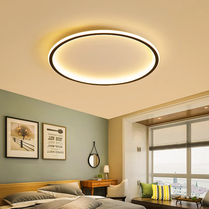 Modern Round LED Ceiling Light with Remote Control | Dimmable Chandelier for Living Room & Bedroom, Warm White/Daylight.
