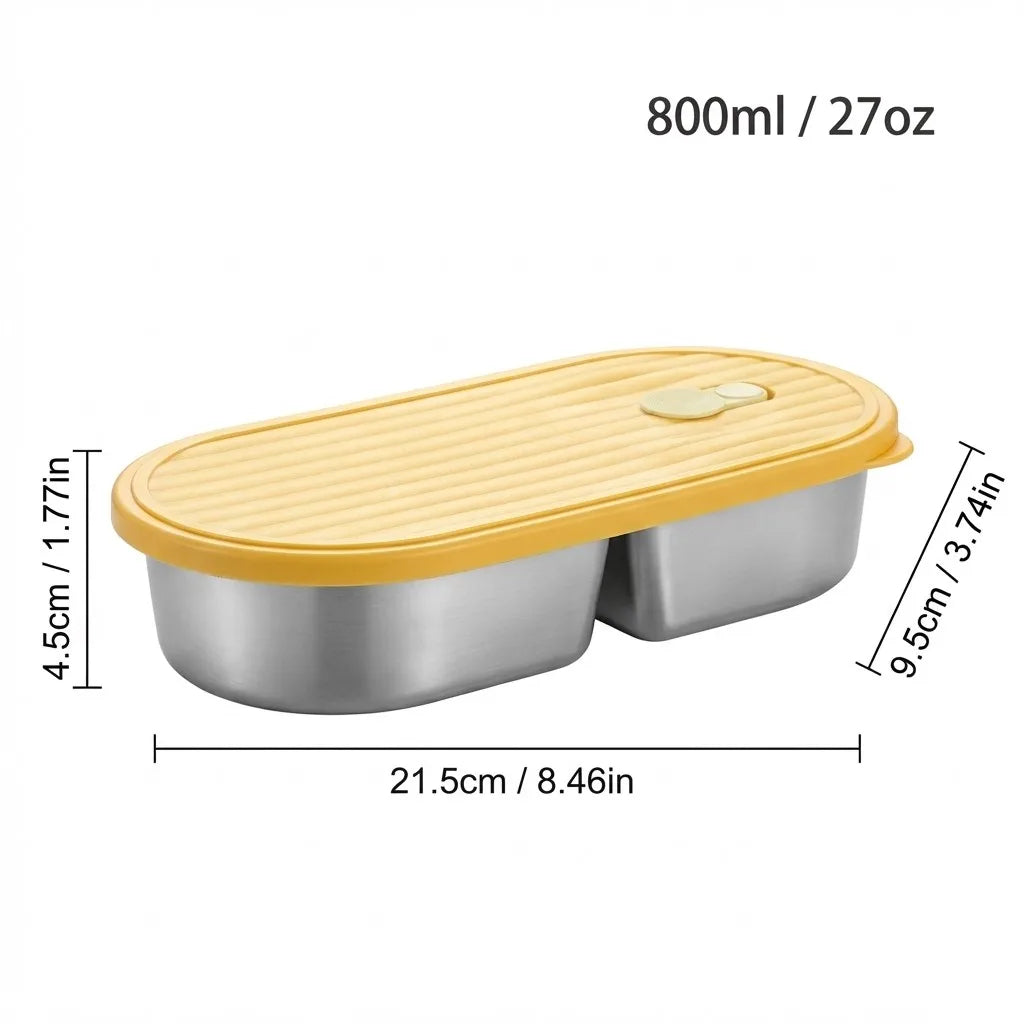 2-Grid Bento Lunch Box – Portable Stainless Steel Divided Food Container for Kids & Students, 800ml .