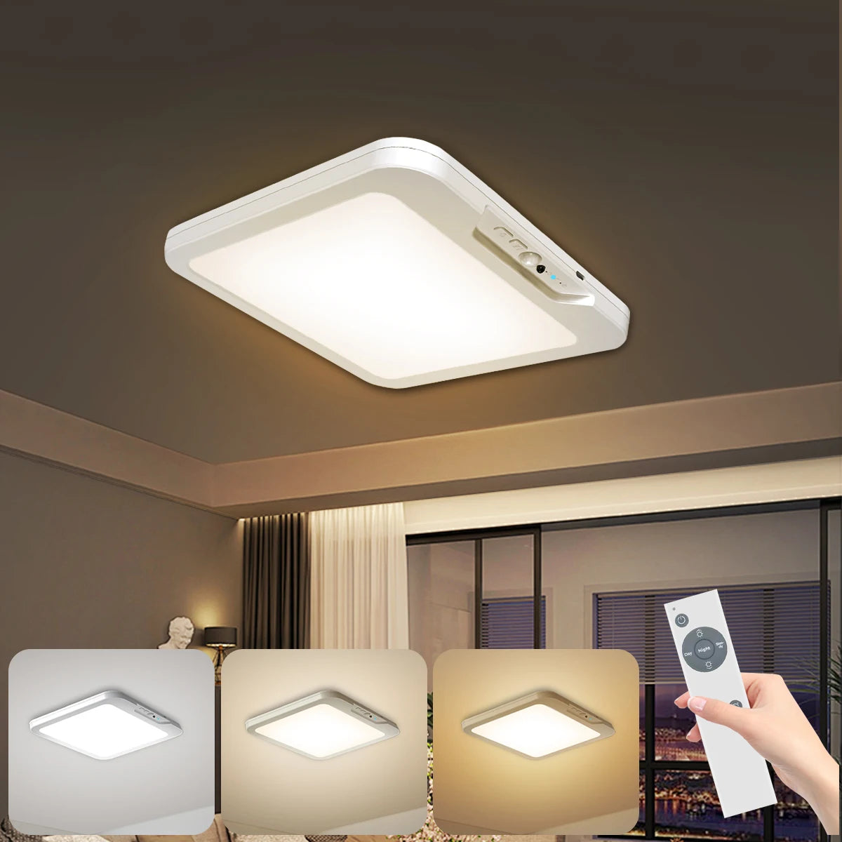 Motion Sensor Ceiling Light with Remote - 3 Color Modes