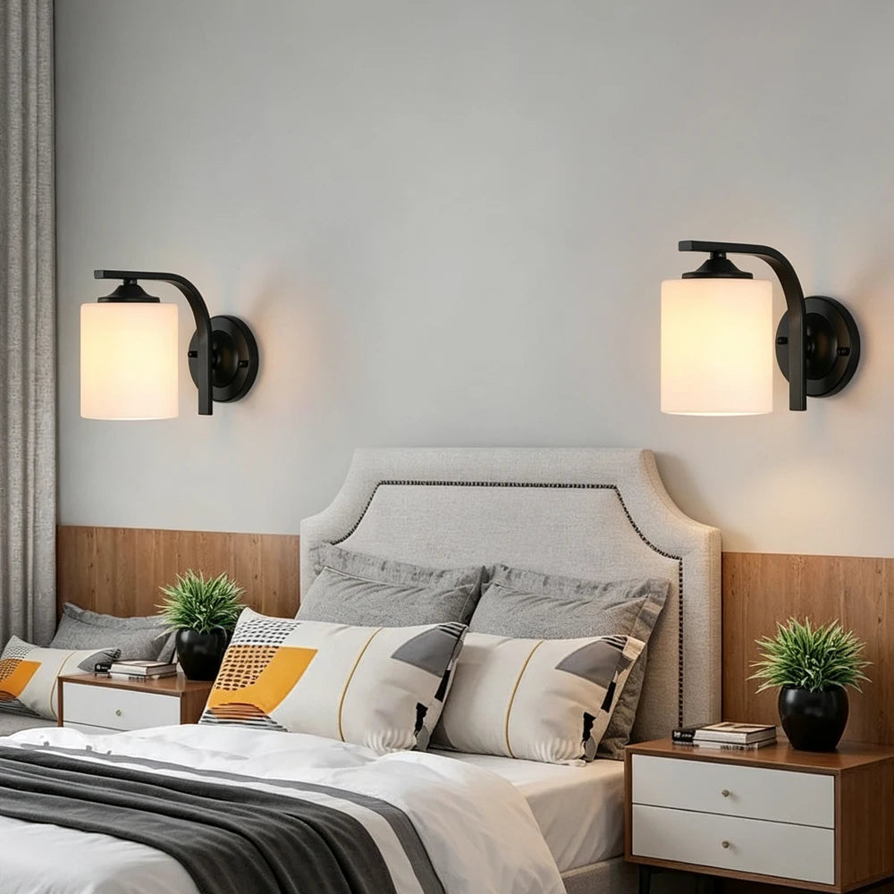 Vintage LED Wall Lamp – Glass & Metal Bedside Sconce, Water-Repellent, for every living space.