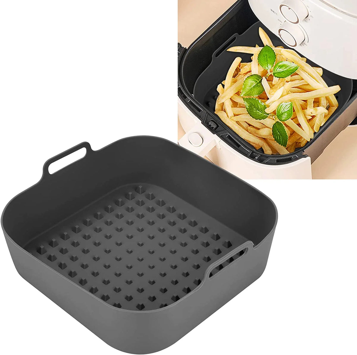 Reusable Silicone Air Fryer Liners – Square Non-Stick Basket Mats, Parchment Paper Replacement.