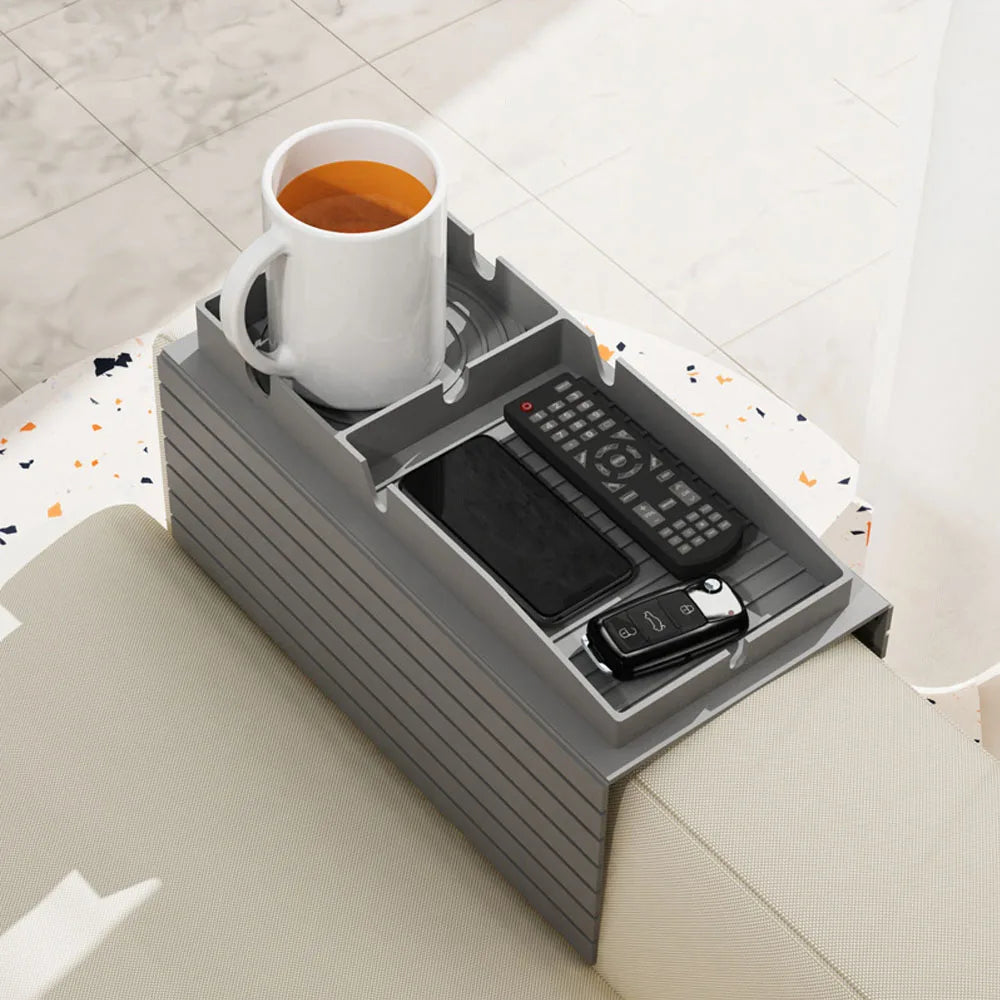 Silicone Sofa Armrest Tray Organizer – Couch Arm Rest Cup Holder for Remote, Phone & Snacks.