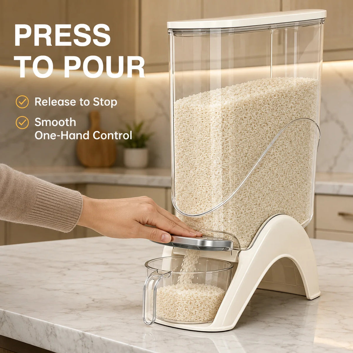 One-Touch Automatic Food Storage Dispenser with Measuring Cup