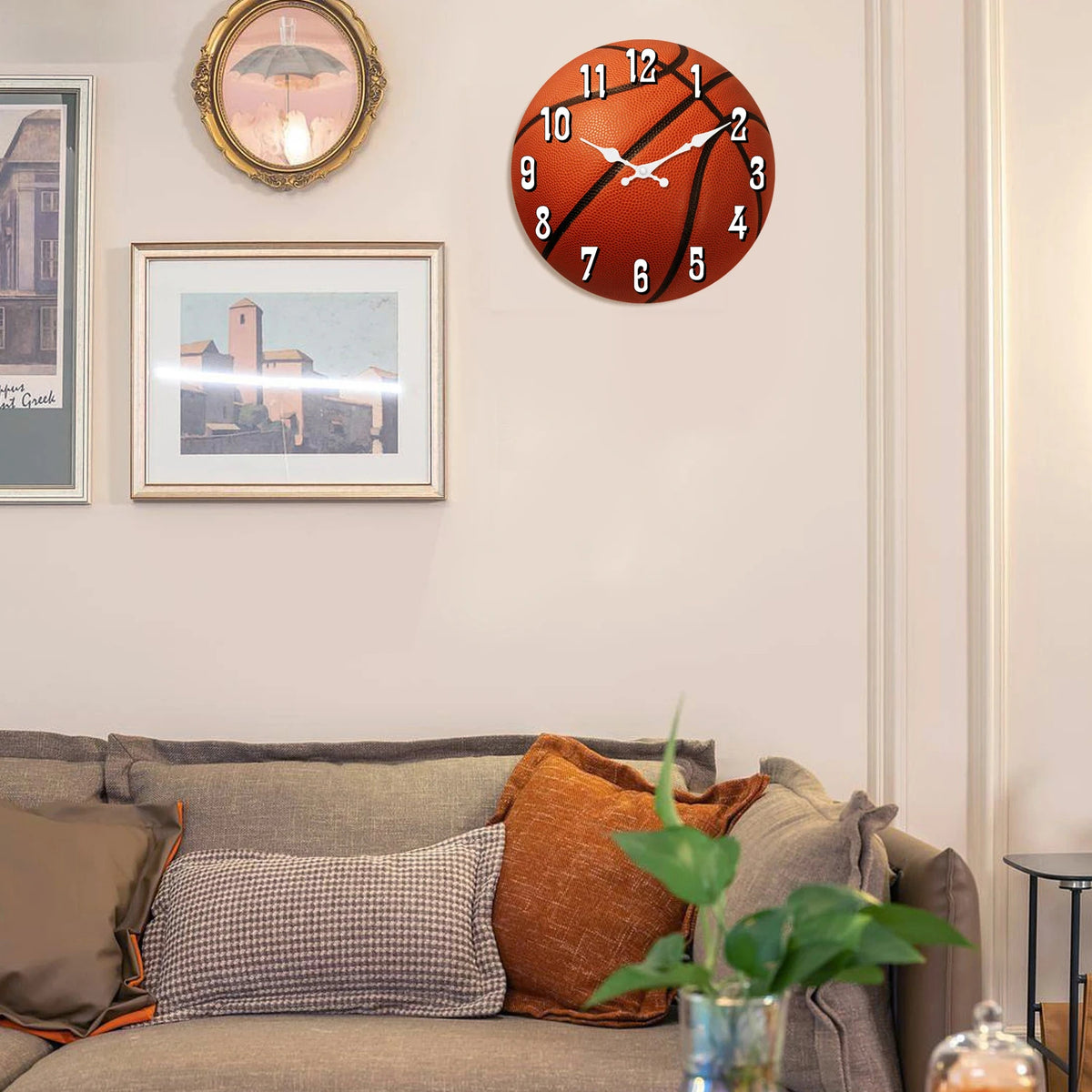 Sports Elements Basketball Texture Pattern Wooden Clock