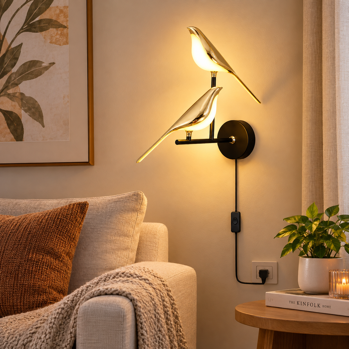 Magpie Bird Wall Lamp - LED Rotatable Sconce for Bedroom, Living Room, Kitchen.