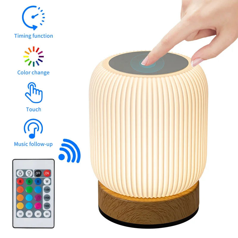Wood Grain LED Night Light – Rechargeable Wireless Touch Lamp for Bedside & Portable Use.
