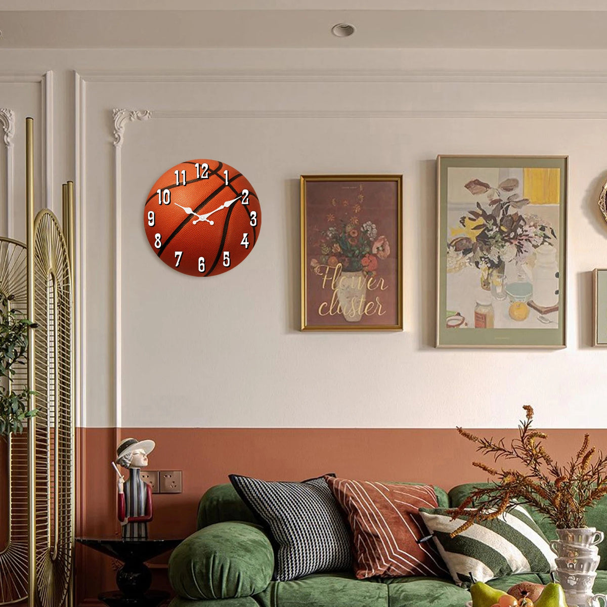 Sports Elements Basketball Texture Pattern Wooden Clock