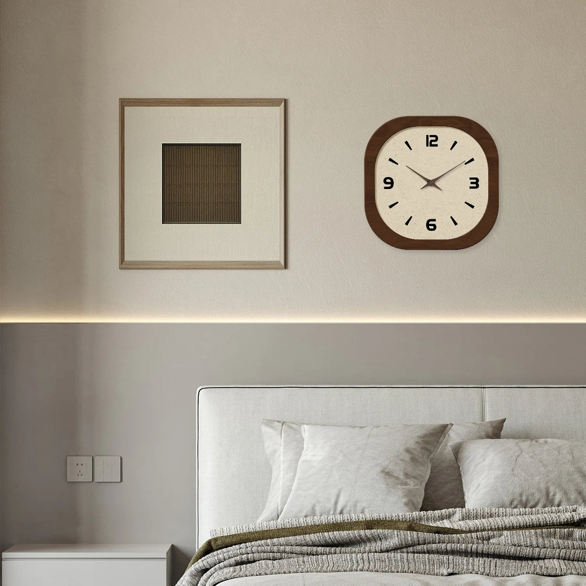 French-Style Retro Cream Crystal Square Wooden Wall Clock