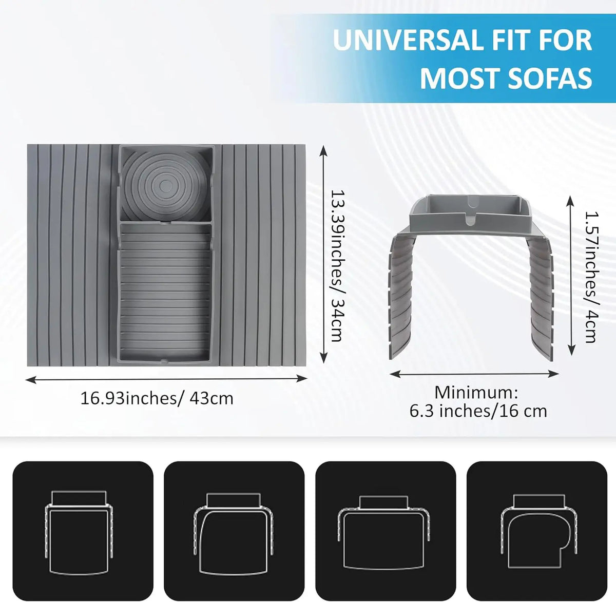 Silicone Sofa Armrest Tray Organizer – Couch Arm Rest Cup Holder for Remote, Phone & Snacks.