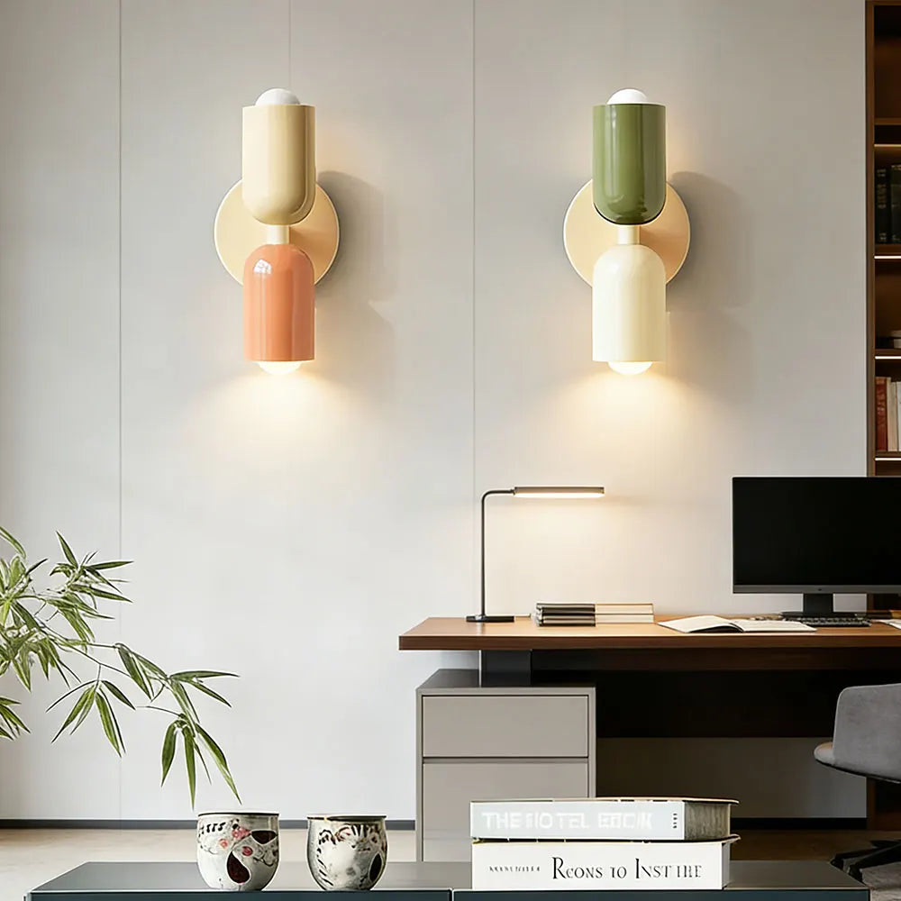 Nordic Macaron LED Wall Lamp – Colorful Double-Head Sconce for Bedroom & Children's Room.