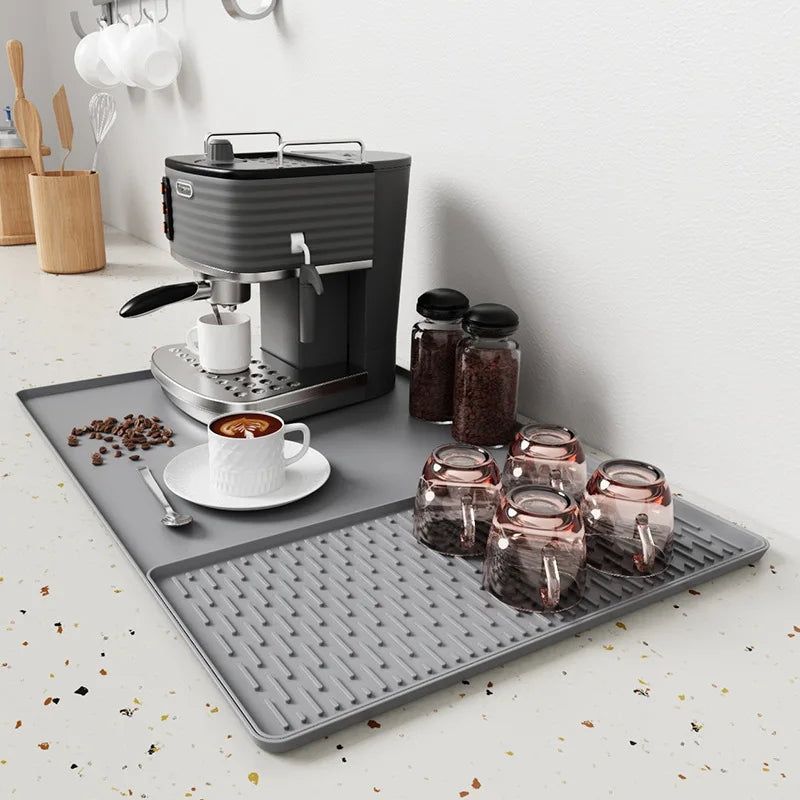 Silicone Coffee Mat with Detachable Dish Drying Mat – Spill-Proof Espresso Bar Mat for Coffee Maker.