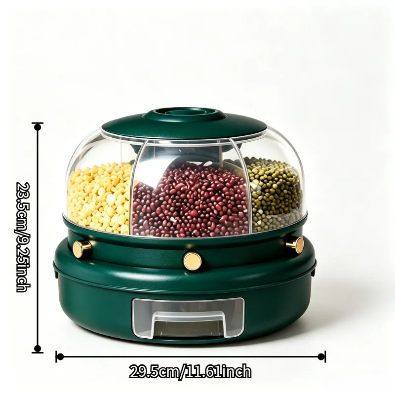 360° Rotating 6-Compartment Cereal Dispenser with Pull-Out Drawer