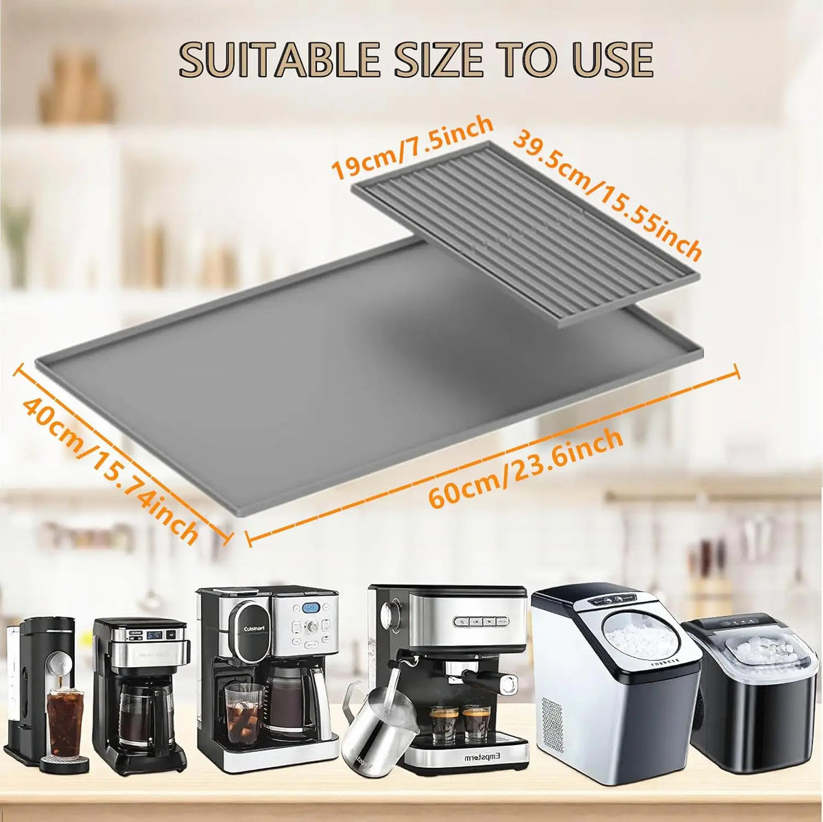 Silicone Coffee Mat with Detachable Dish Drying Mat – Spill-Proof Espresso Bar Mat for Coffee Maker.