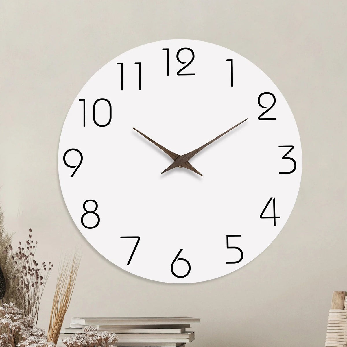 Casual White Pattern Wooden Wall Clock, Needle Display