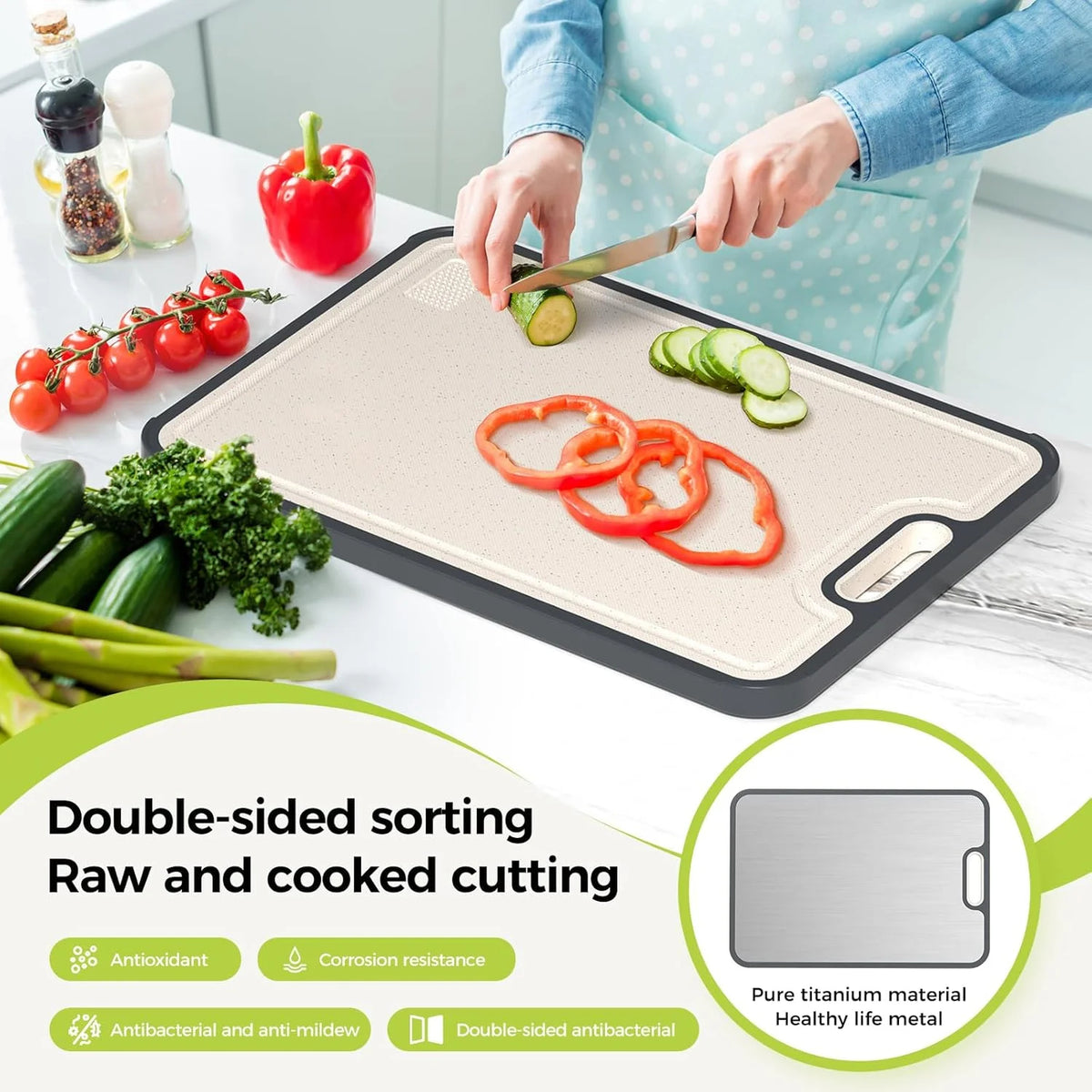 Double-Sided Titanium Cutting Board – Food Grade Wheat Straw PP Chopping Board for Kitchen.