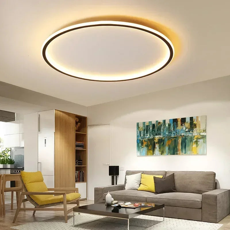 Modern Round LED Ceiling Light with Remote Control | Dimmable Chandelier for Living Room & Bedroom, Warm White/Daylight.