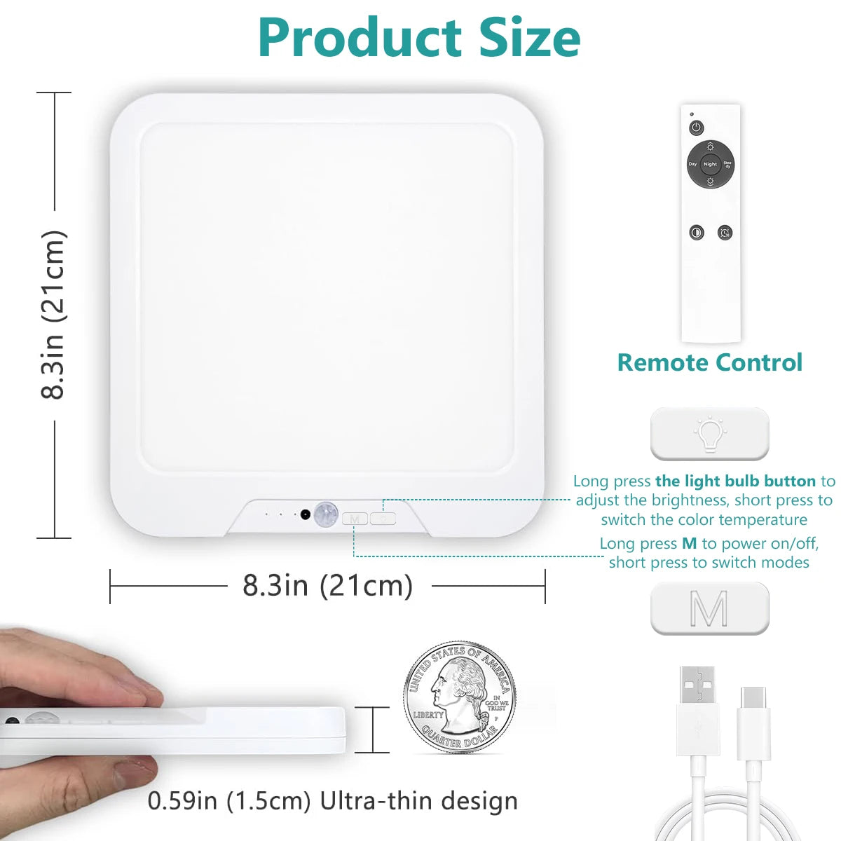Motion Sensor Ceiling Light with Remote - 3 Color Modes