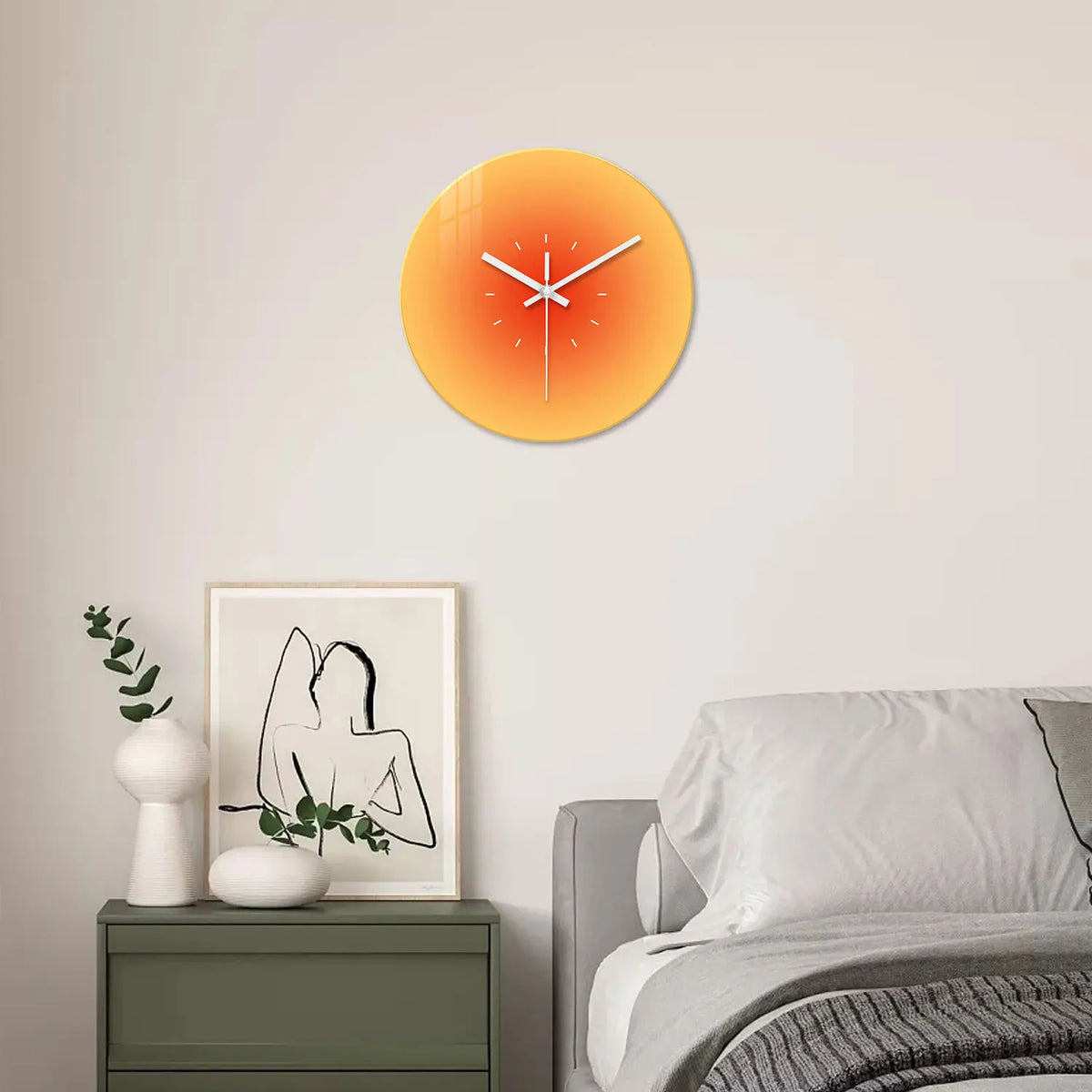 Gradient Solid Color Tempered Glass, Silent Non-Ticking Wall Clock