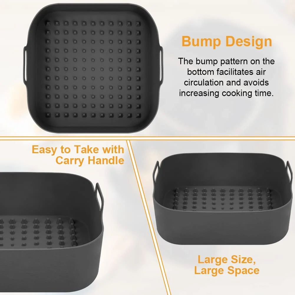 Reusable Silicone Air Fryer Liners – Square Non-Stick Basket Mats, Parchment Paper Replacement.