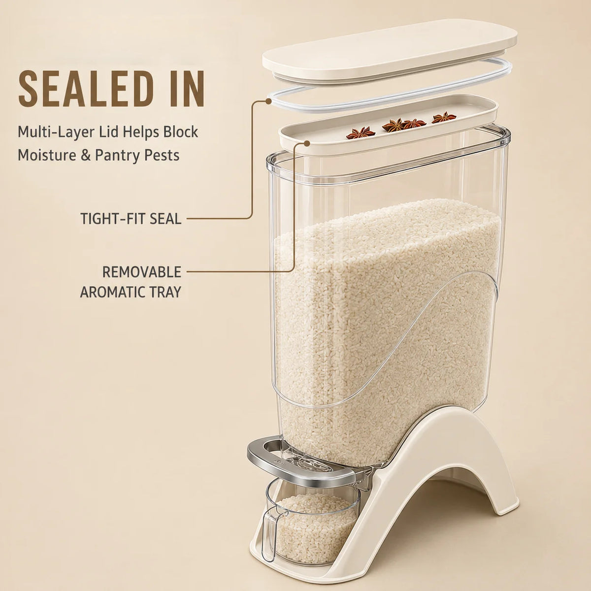 One-Touch Automatic Food Storage Dispenser with Measuring Cup