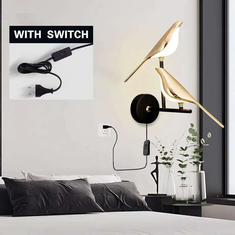 Magpie Bird Wall Lamp - LED Rotatable Sconce for Bedroom, Living Room, Kitchen.