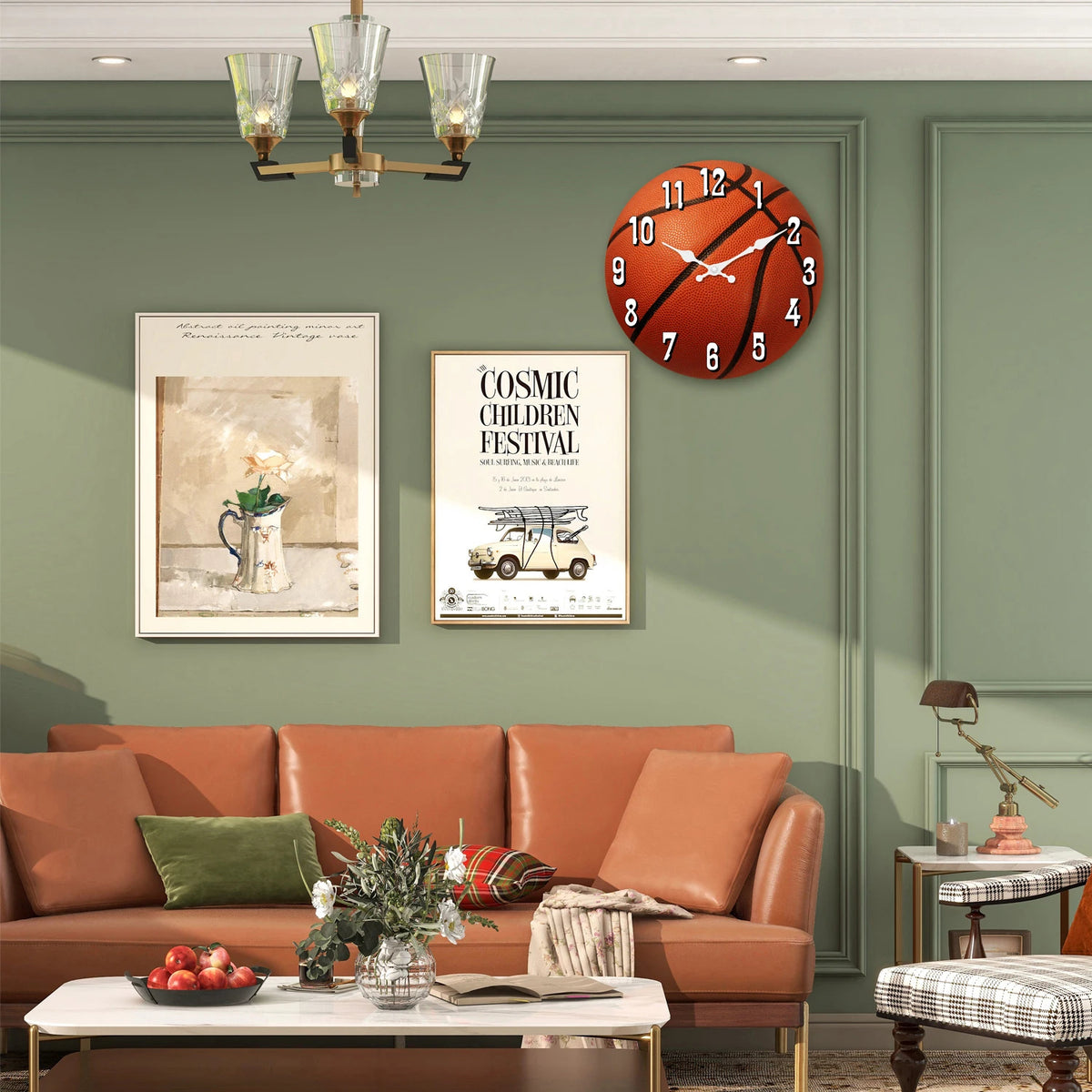 Sports Elements Basketball Texture Pattern Wooden Clock