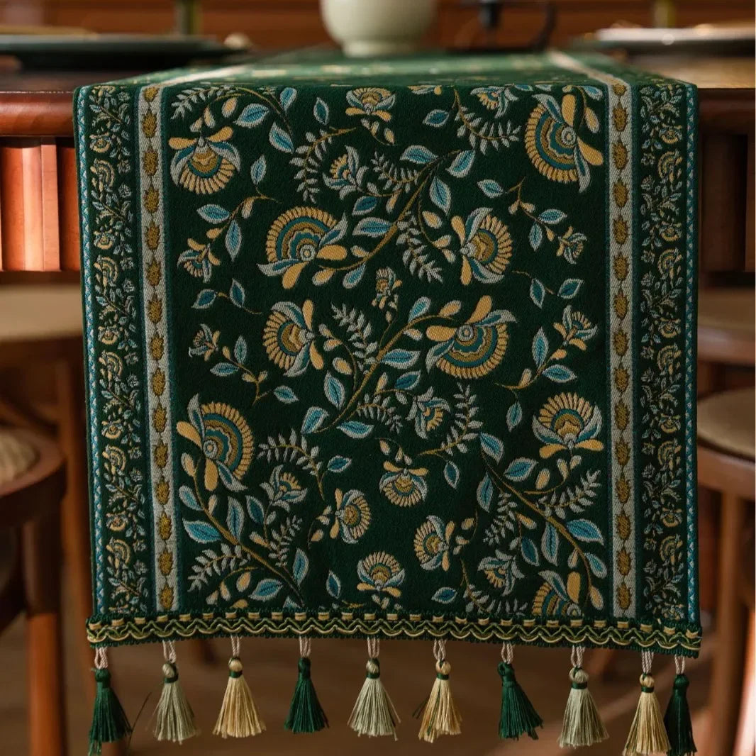 Floral Plant Table Runner with Tassels