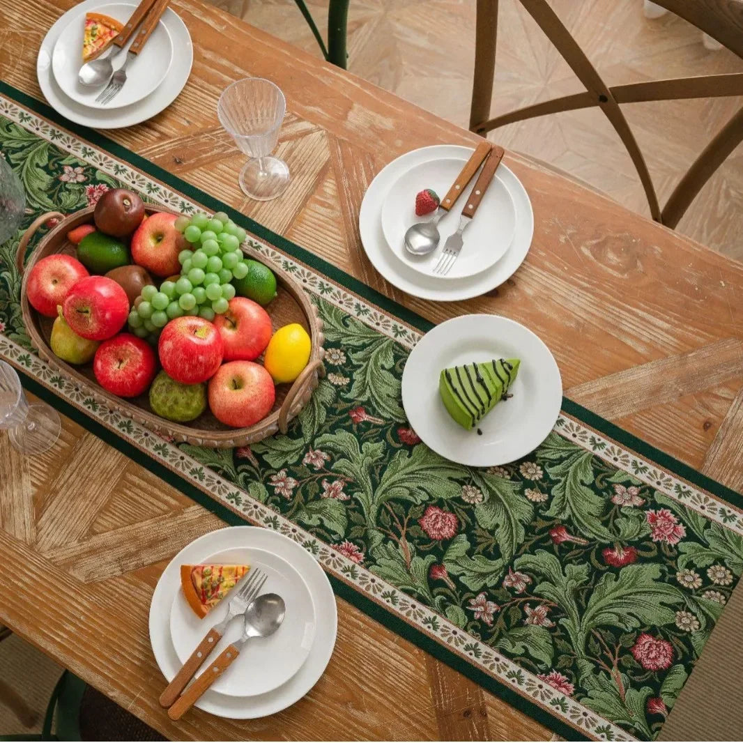 Floral Plant Table Runner with Tassels