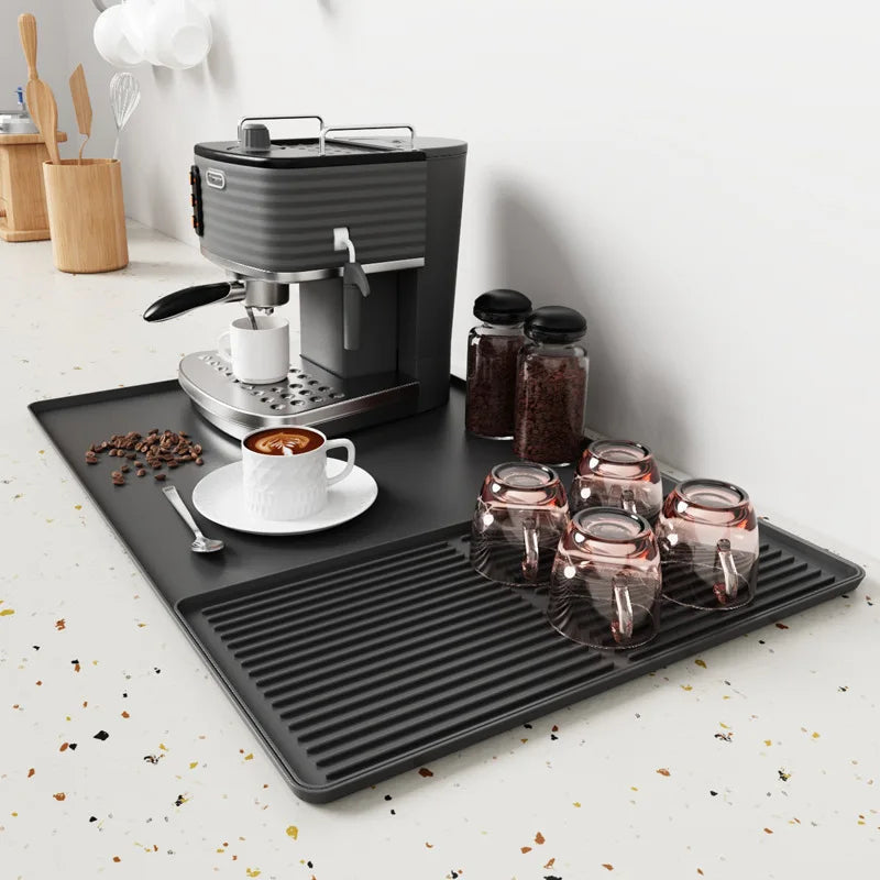 Silicone Coffee Mat with Detachable Dish Drying Mat – Spill-Proof Espresso Bar Mat for Coffee Maker.