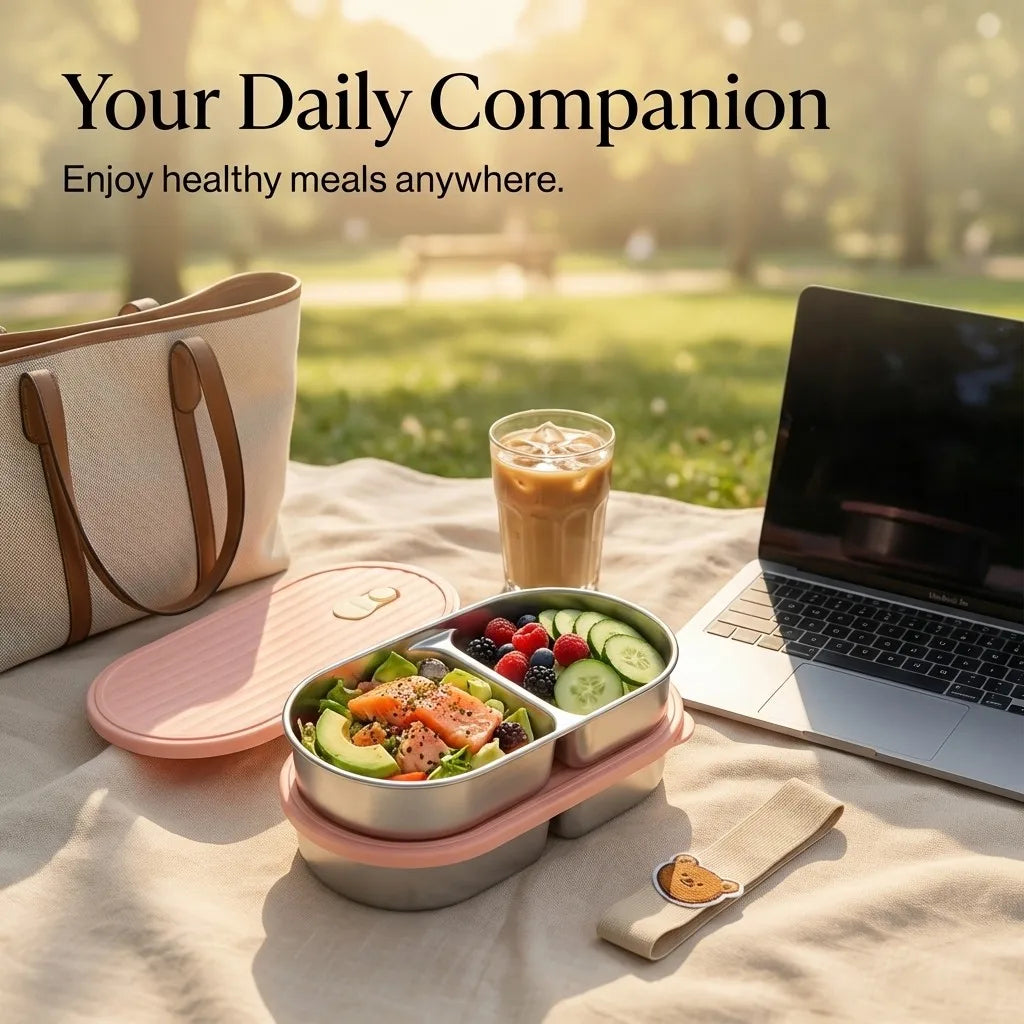 2-Grid Bento Lunch Box – Portable Stainless Steel Divided Food Container for Kids & Students, 800ml .
