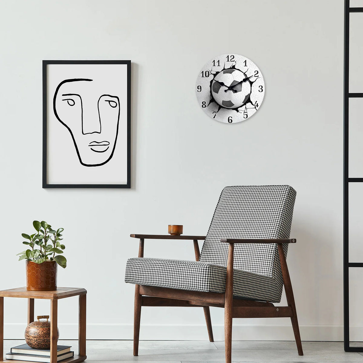 Unique Football Pattern Wooden Wall Clock, Silent Quartz