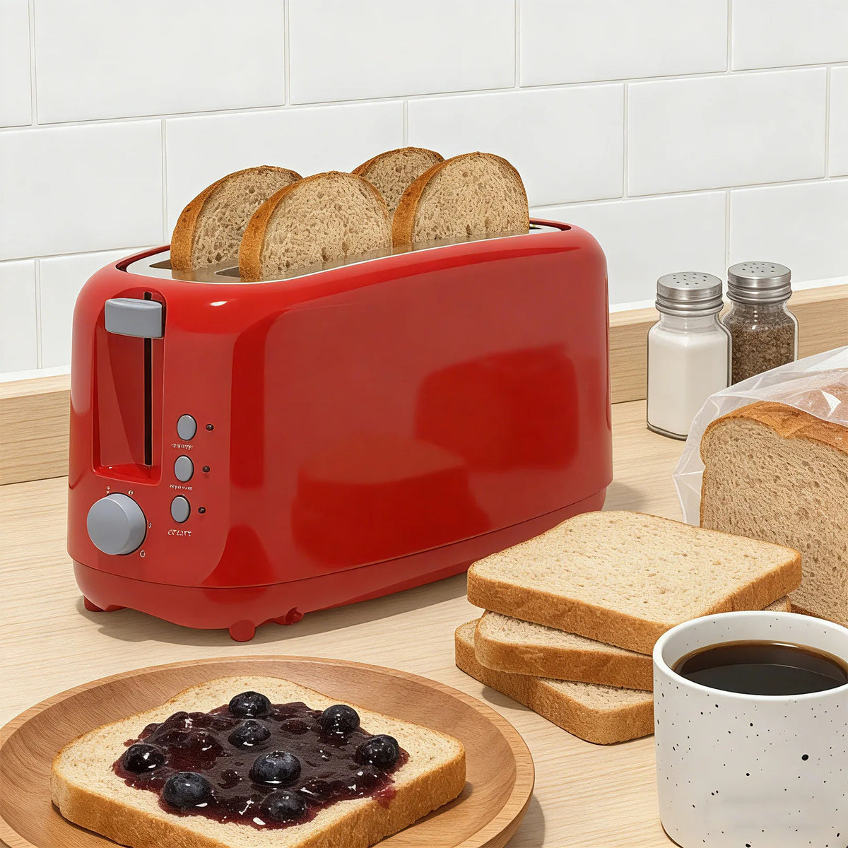Extra Long Slot 4 Slice Toaster with 6 Shade Settings