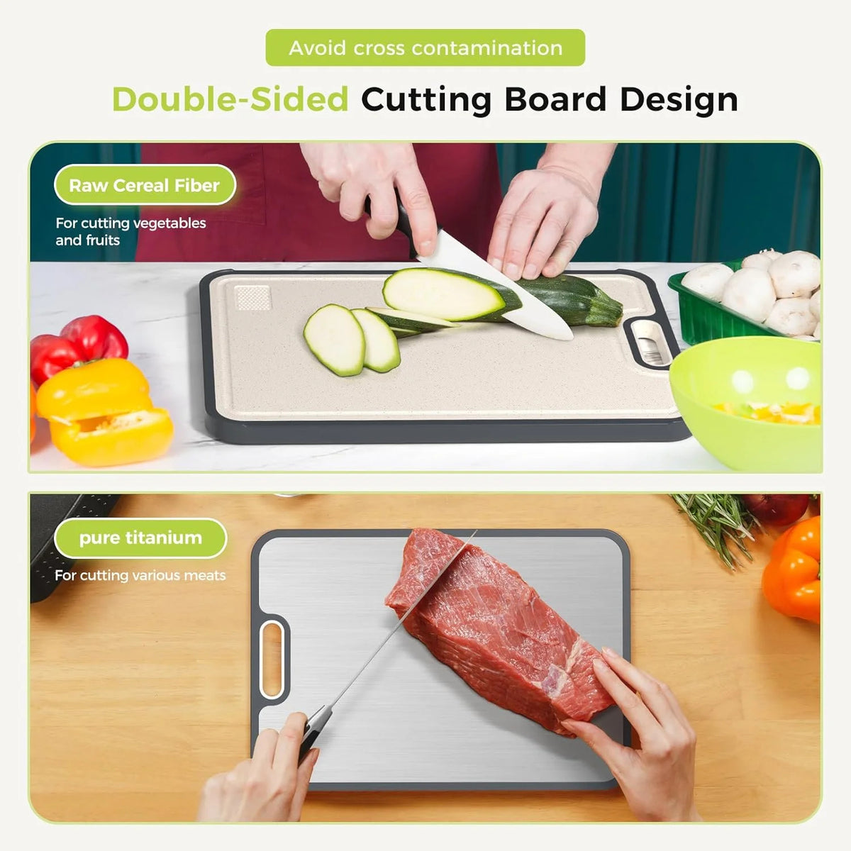Double-Sided Titanium Cutting Board – Food Grade Wheat Straw PP Chopping Board for Kitchen.
