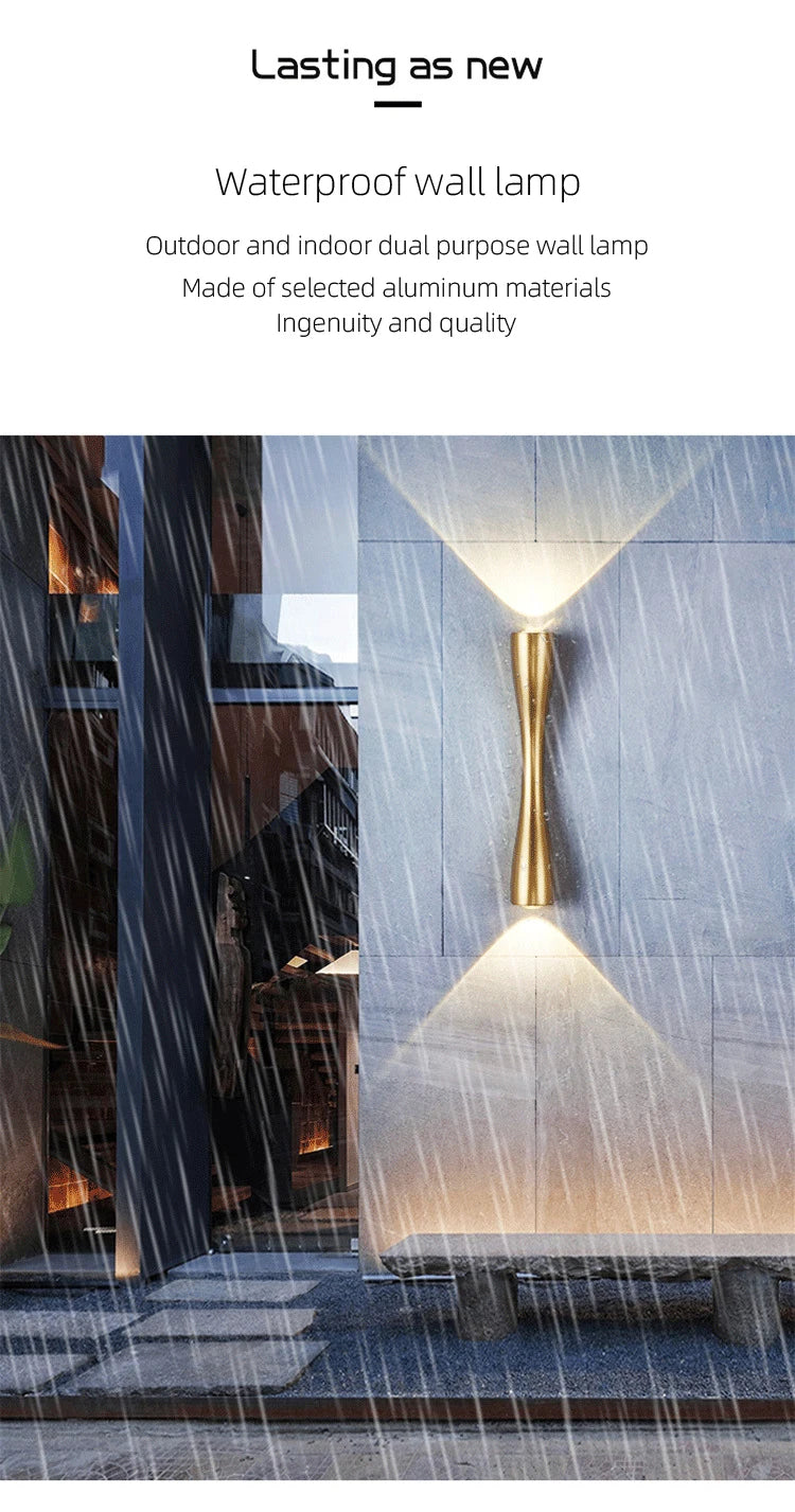 LED Wall Lamp - Waterproof Outdoor Light - Gold Acrylic Sconce for  Garden & Balcony.
