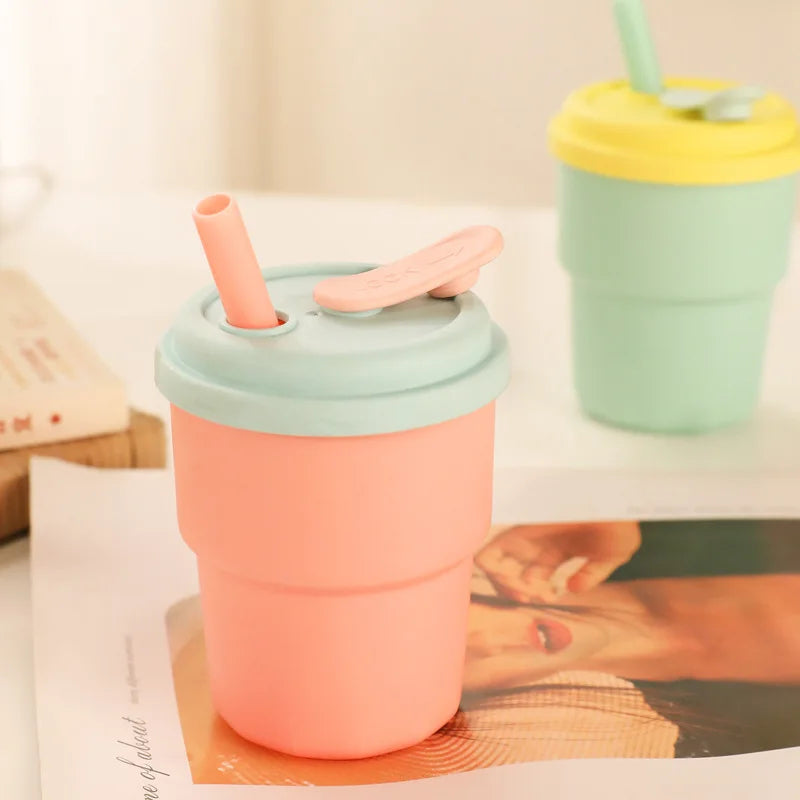 Silicone Water Cup with Straw - Portable Sport Bottle