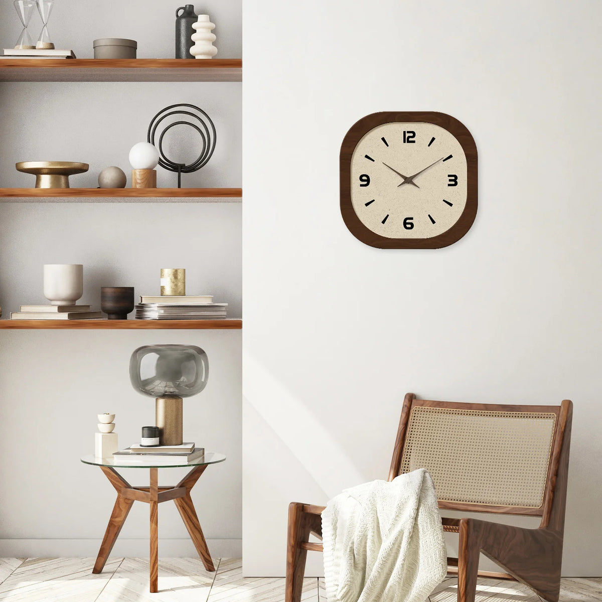 French-Style Retro Cream Crystal Square Wooden Wall Clock