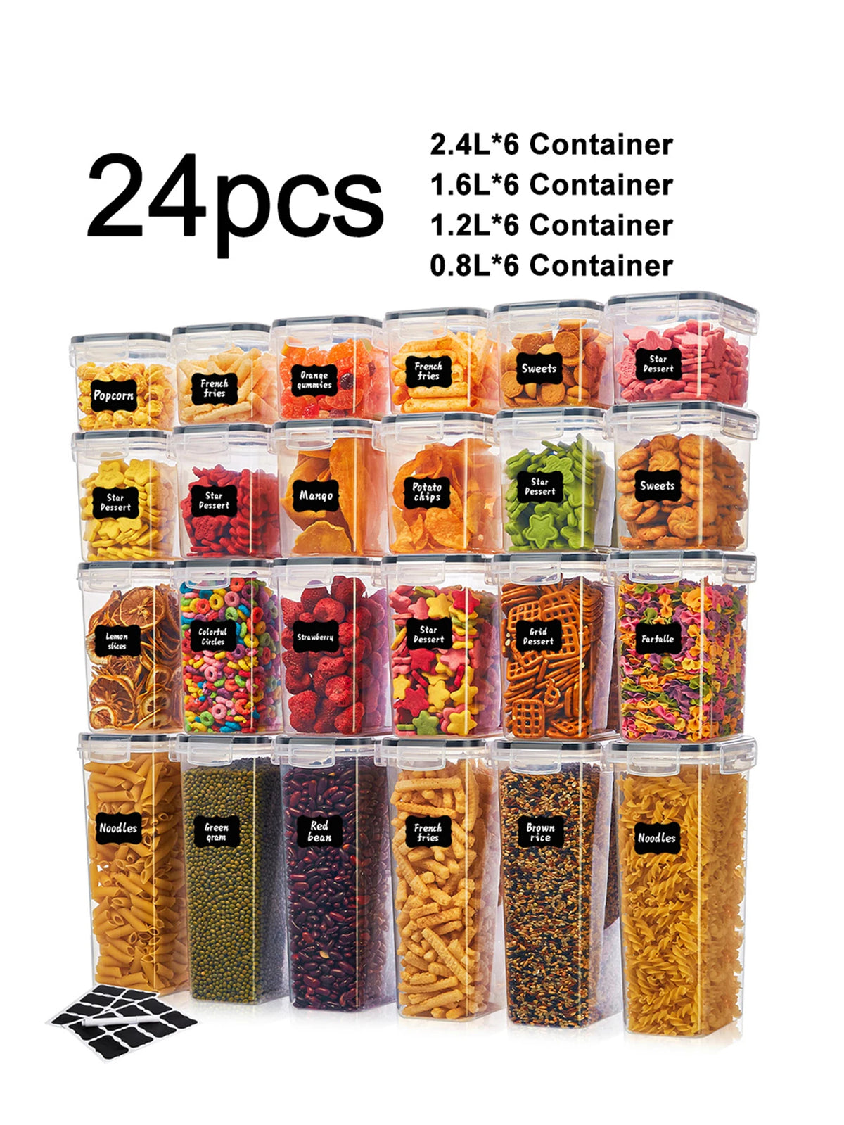 Airtight Food Storage Containers with Labels - 24pcs Organizers
