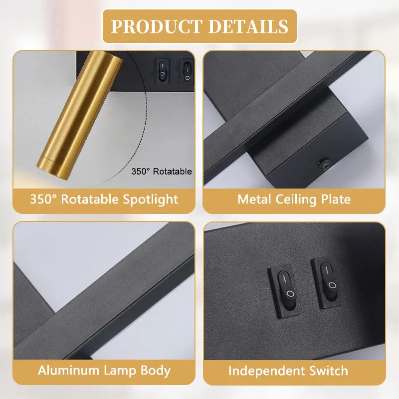 Modern LED Wall Sconce with Adjustable Spotlight, Wall Light, for Study, Dining Room & Kitchen.