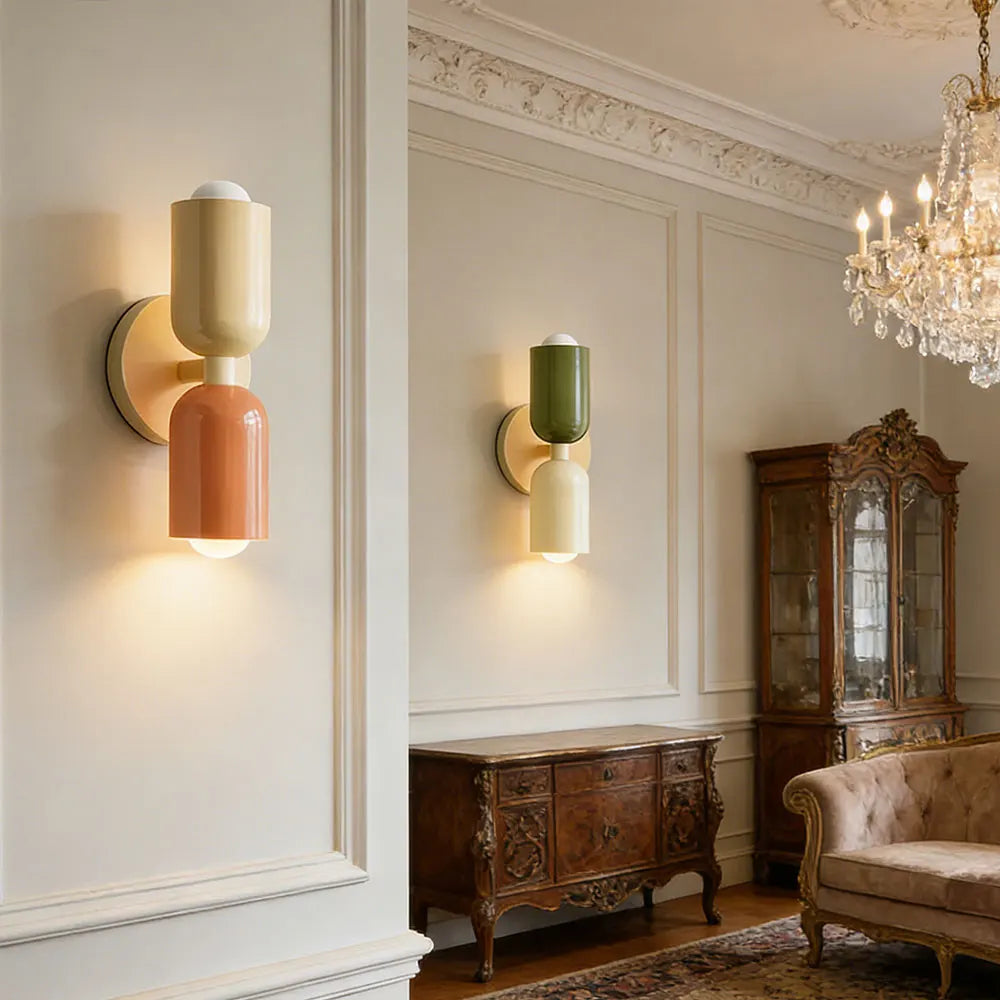 Nordic Macaron LED Wall Lamp – Colorful Double-Head Sconce for Bedroom & Children's Room.